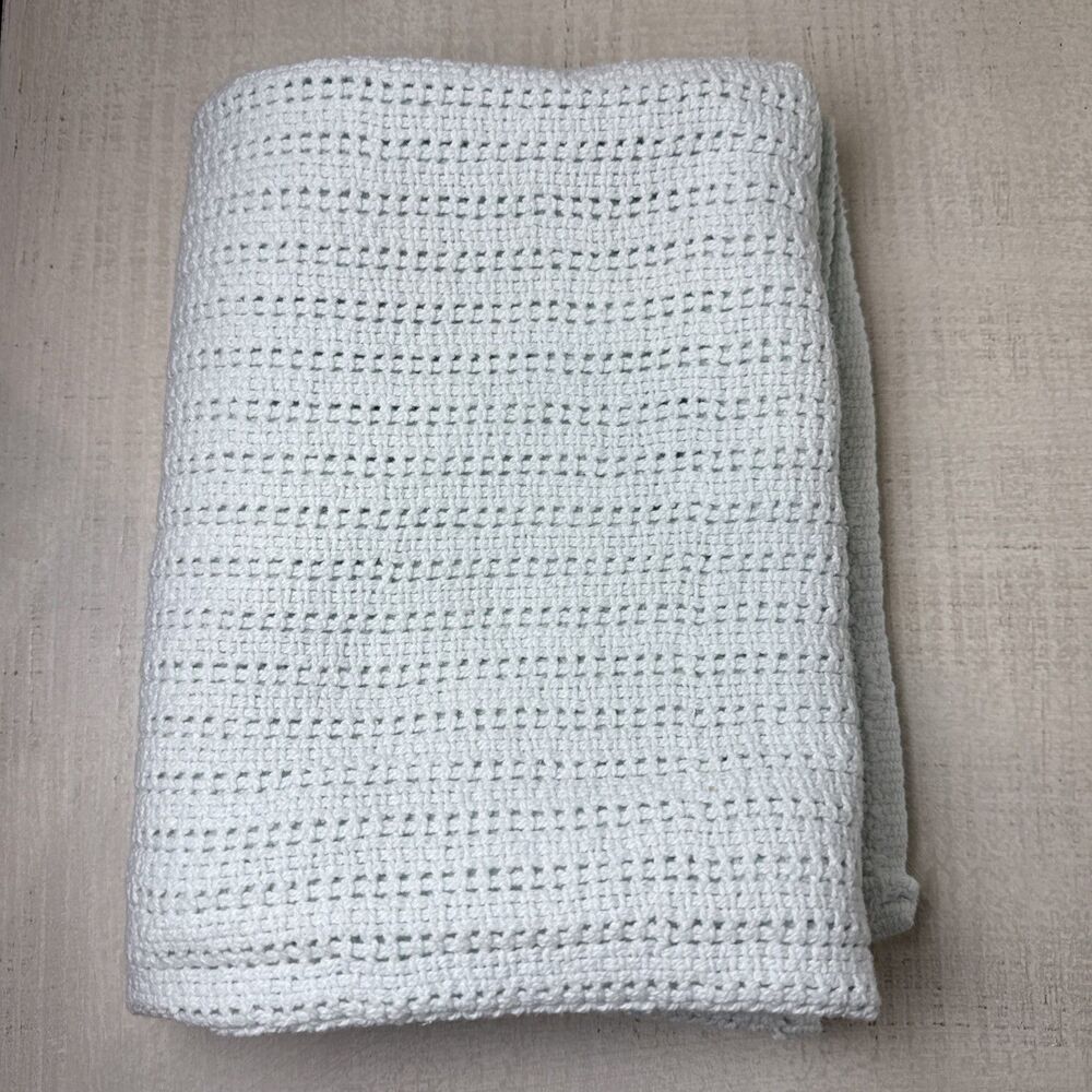 Vintage Beacon (?) Cotton Pastel Baby Blanket Light Muted Blue Made In USA
